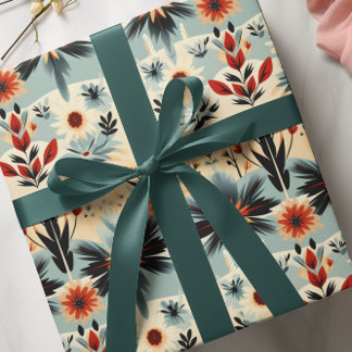 Papier Cadeau Sud-Ouest Rustique Floral Blues Brûlé Orange Reds