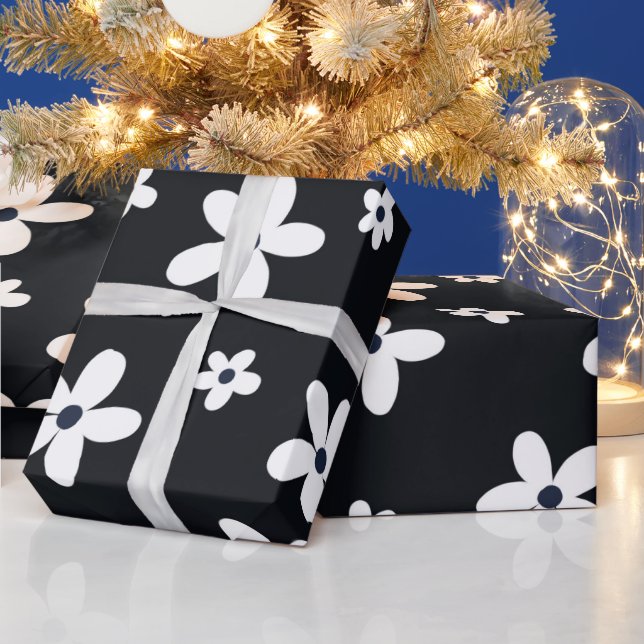 Papier Cadeau Summer Boho Black White Daisy Flowers (Vacances)