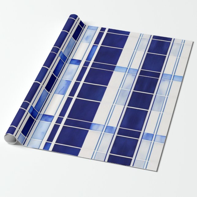 Papier Cadeau Summer Navy Blue Boat Collection de rayures modern (Déroulé)