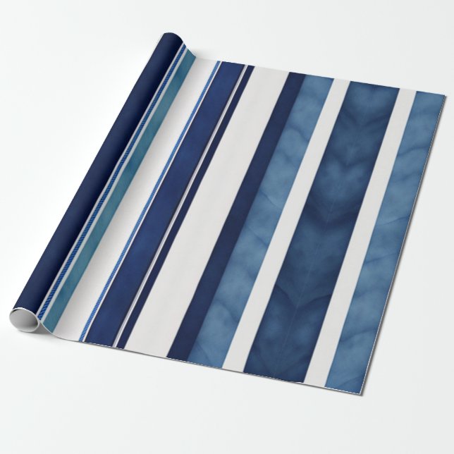 Papier Cadeau Summer Navy Blue Popular Boat Stripes Collection (Déroulé)