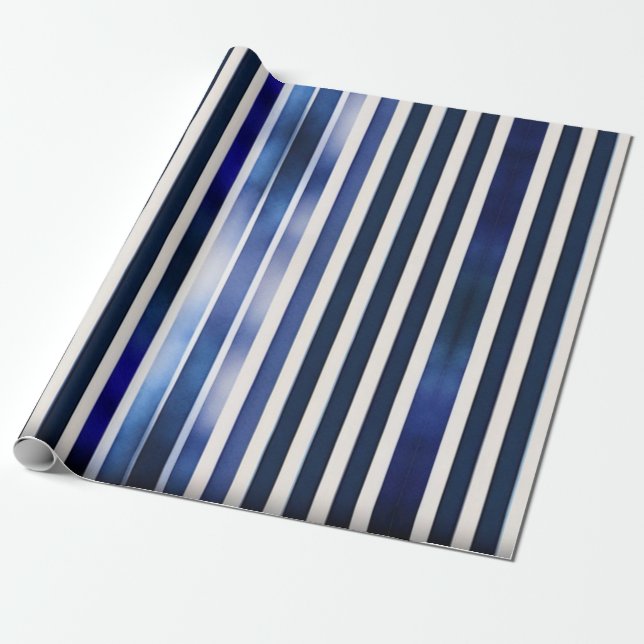 Papier Cadeau Summer Popular Navy Blue Boat Stripes Collection (Déroulé)
