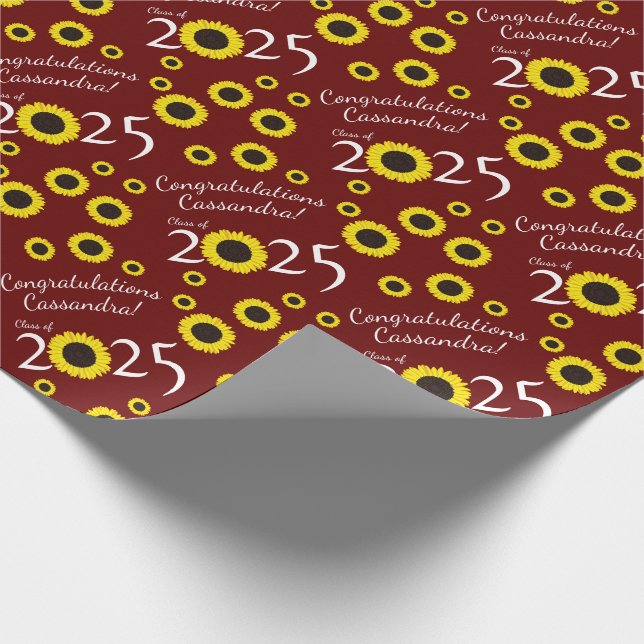 Papier Cadeau Sunflower Country Graduation Party Maroon (Coin)