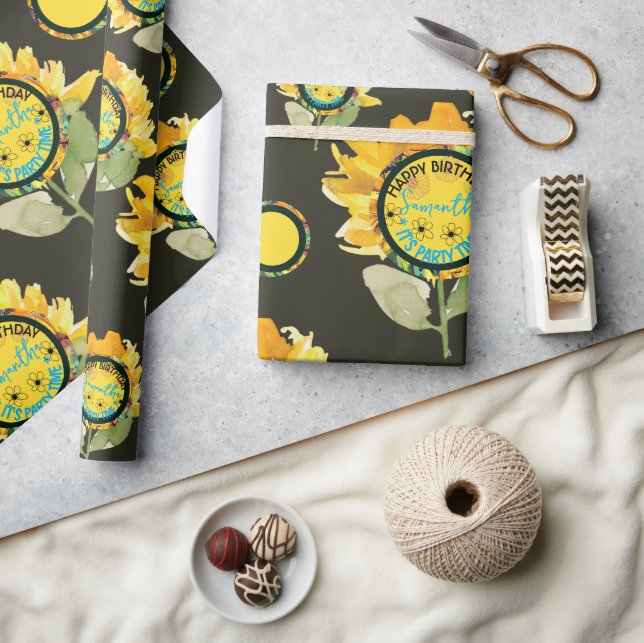 Papier Cadeau Sunflower Jaune noire fille Anniversaire (Artisanat)