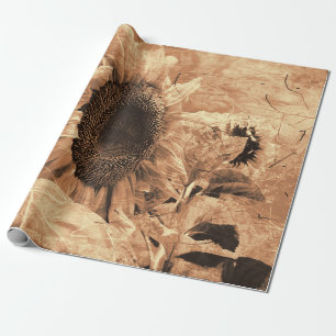 Papier Cadeau Sunflower Sepia Vintage Antique Country Floral