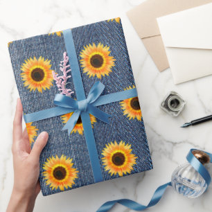Papier Cadeau Sunflowers Blue Jean Denim