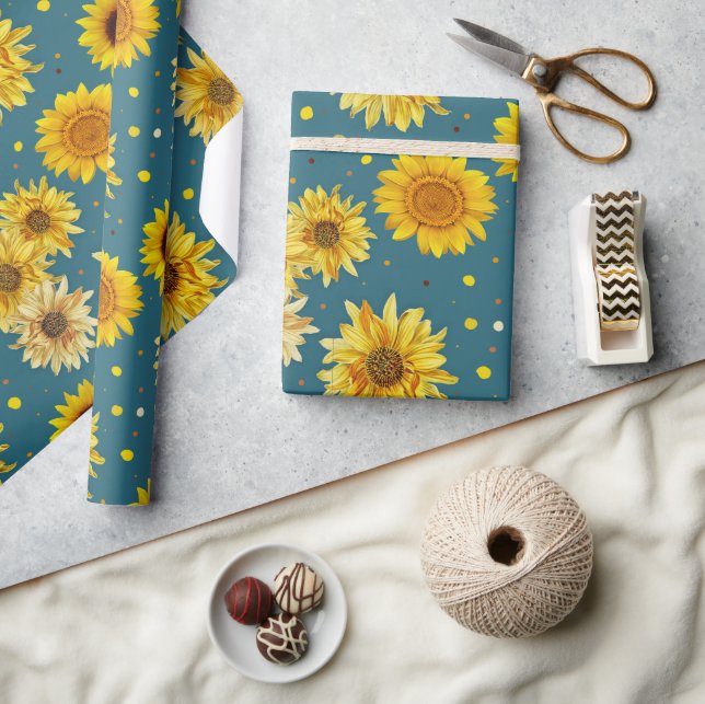 Papier Cadeau Sunflowers on Blue (Artisanat)