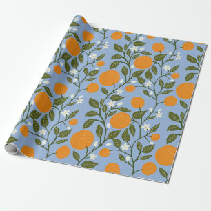 Papier Cadeau Sunny Citrus Oranges Grosse Motif