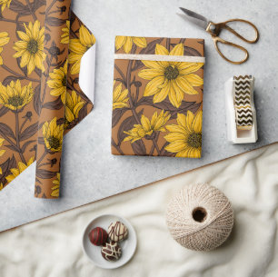 Papier Cadeau Sunroot, tournesol sauvage en jaune et marron