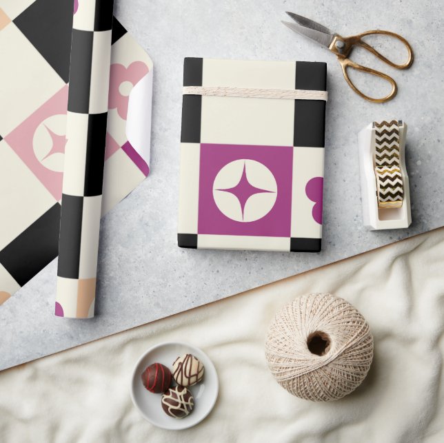 Papier Cadeau Super fille Psychedelic Checkerboard, Wrappin Y2K (Artisanat)