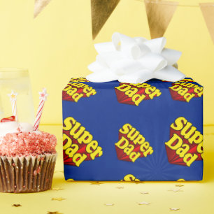 Papier Cadeau Super héros bleu jaune rouge de fête des pères 