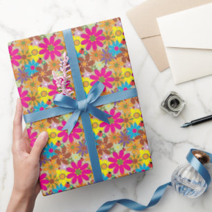 Papier Cadeau Super les années 70 Hippie Floral Retro Puissance 