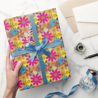 Papier Cadeau Super les années 70 Hippie Floral Retro Puissance