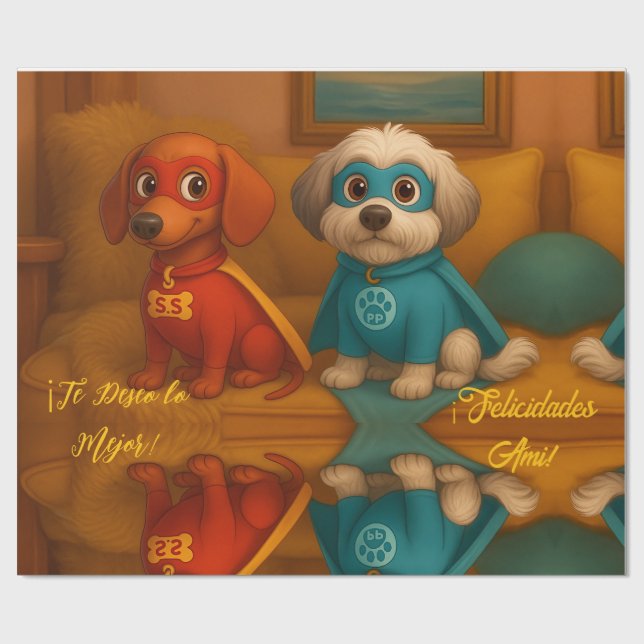 Papier Cadeau 🐾 Super Pinis en Acción – Papel de Regalo (Plat)