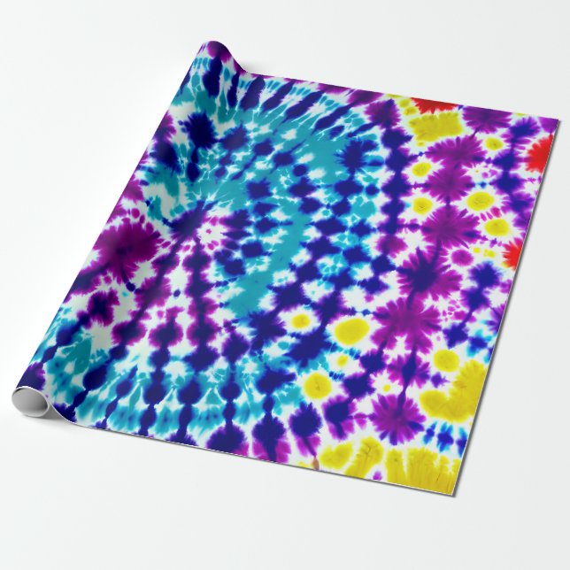 Papier Cadeau Super Psychédélique Spirale Tie Dye Batik Art (Déroulé)