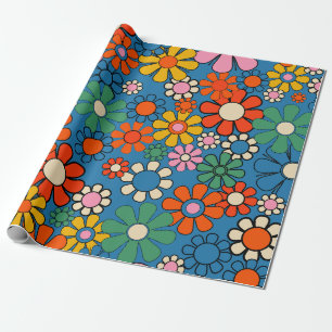 Papier Cadeau Super Retro coloré 60s les années 70 motif floral