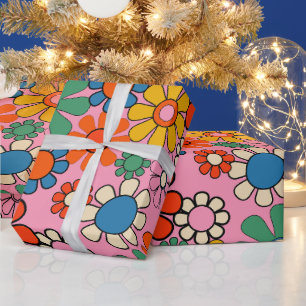 Papier Cadeau Super Retro coloré 60s les années 70 motif floral