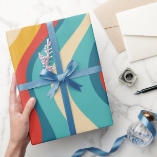 Papier Cadeau Super rétro les années 70 coloré rayures ondulées