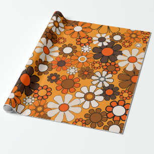 Papier Cadeau Super Retro les années 70 motif floral Vintage Ora