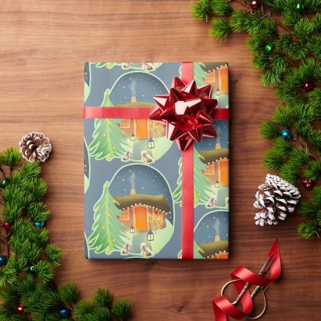 Papier Cadeau Superbe Cottage de nuit d'hiver (Cadeau de vacances)