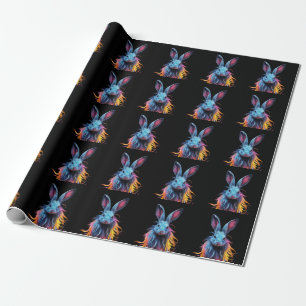 Papier Cadeau Superbe Lapin Bleu en feu