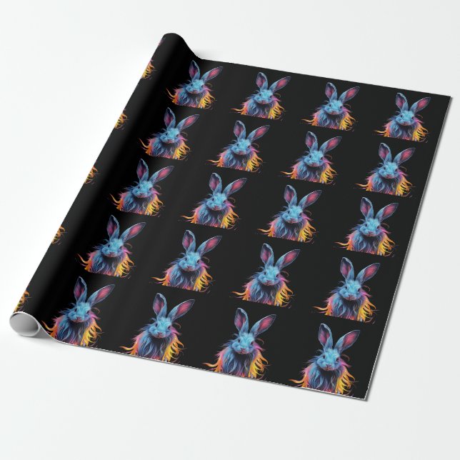 Papier Cadeau Superbe Lapin Bleu en feu (Déroulé)