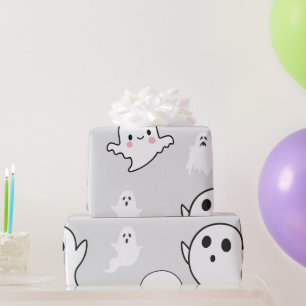 Papier Cadeau Superbes fantômes blancs sur fond gris clair pour