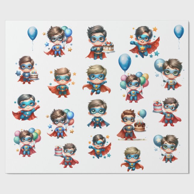 Papier Cadeau Superhero Birthday Wrapping Paper  (Plat)