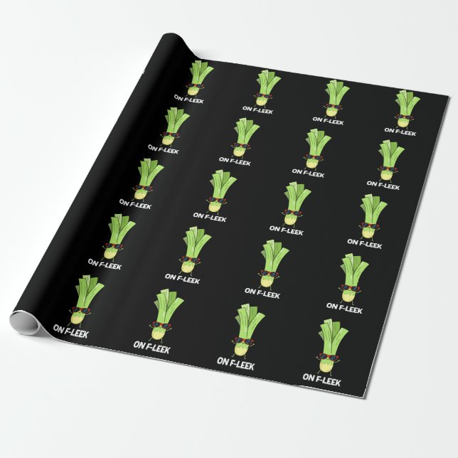 Papier Cadeau Sur Fleek Funny Veggie Leek Pun Dark BG (Déroulé)