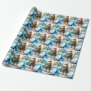 Papier Cadeau Surf de Noël en juillet avec PÈRE NOËL
