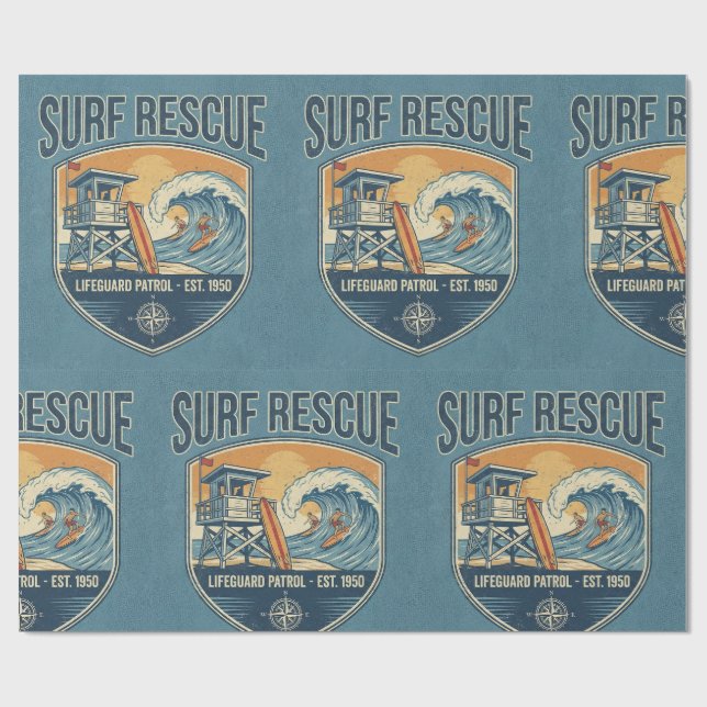 Papier Cadeau Surf Rescue Lifeguard Patrol Est 1950 (Plat)