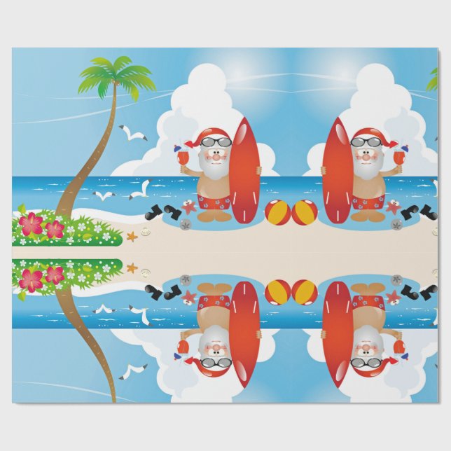 Papier Cadeau surfer santa claus (Plat)