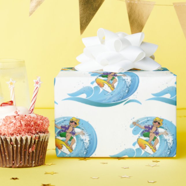 Papier Cadeau Surfer sur Blue Wave (Fête d'anniversaire)