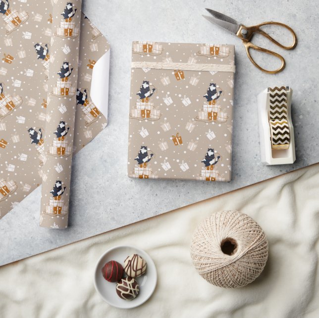 Papier Cadeau Surprise de Noël de chat drôle  (Artisanat)