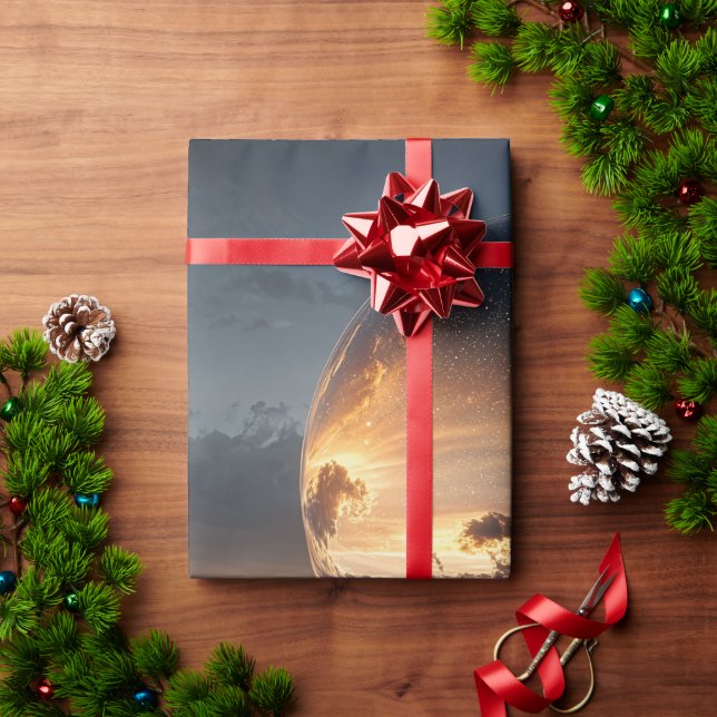 Papier Cadeau Surreal Reflective Sphere With Sunset Clouds Over  (Cadeau de vacances)