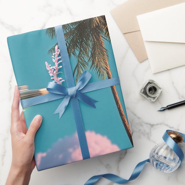 Papier Cadeau Surreal UFO and Palm Tree Mountain Scene (Cadeaux)