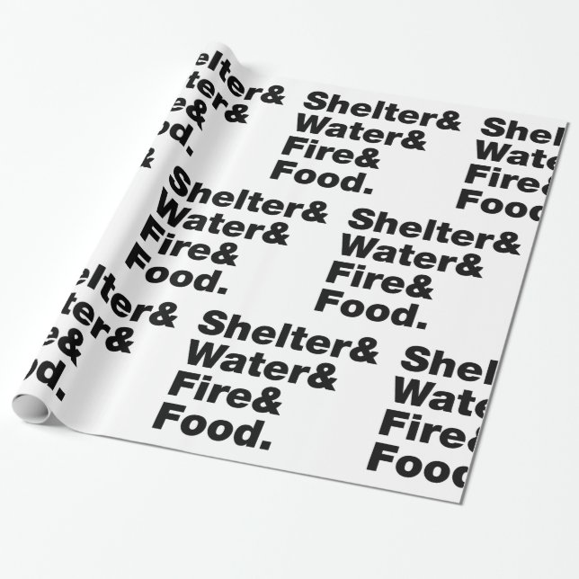 Papier Cadeau Survie (Abri & Eau & Feu & Nourriture). (Déroulé)