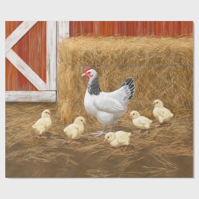 Papier Cadeau Sussex Chicken Mama Hen et Chicks (Plat)