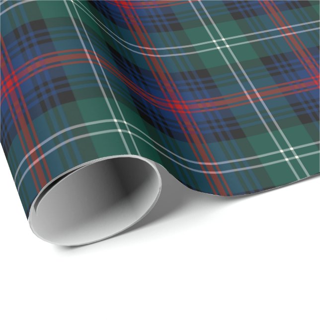 Papier Cadeau Sutherland Clan Tartan Vert et bleu Plaid (Coin rond)