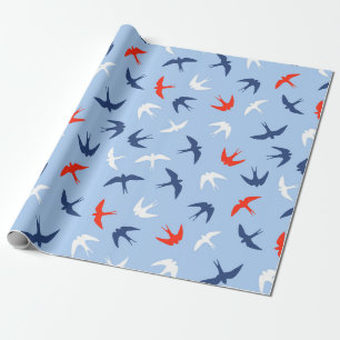 Papier Cadeau Swallow Birds Sky Flight Motif Bleu Rouge Blanc