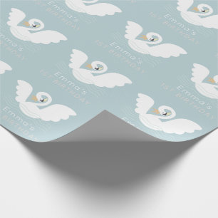 Papier Cadeau Swan Princess Moderne Blue Girl Anniversaire