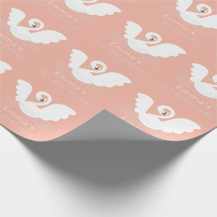 Papier Cadeau Swan Princess Moderne rose fille Anniversaire