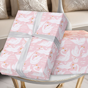 Papier Cadeau Swan Rose Girl Anniversaire Nom Papier d'enveloppe