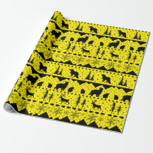 Papier Cadeau Sweater Nordique Animaux D'Hiver Jaunes Et Noirs