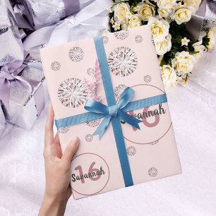 Papier Cadeau Sweet 16 diamants roses en or rose