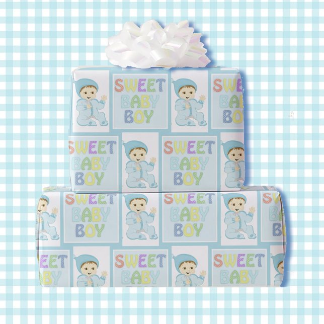 Papier Cadeau Sweet Baby Boy in Blue Baby shower mignon Pastel (Créateur téléchargé)