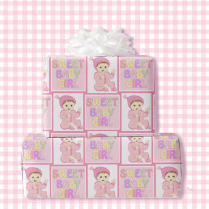 Papier Cadeau Sweet Baby Girl en Baby shower rose Pastel