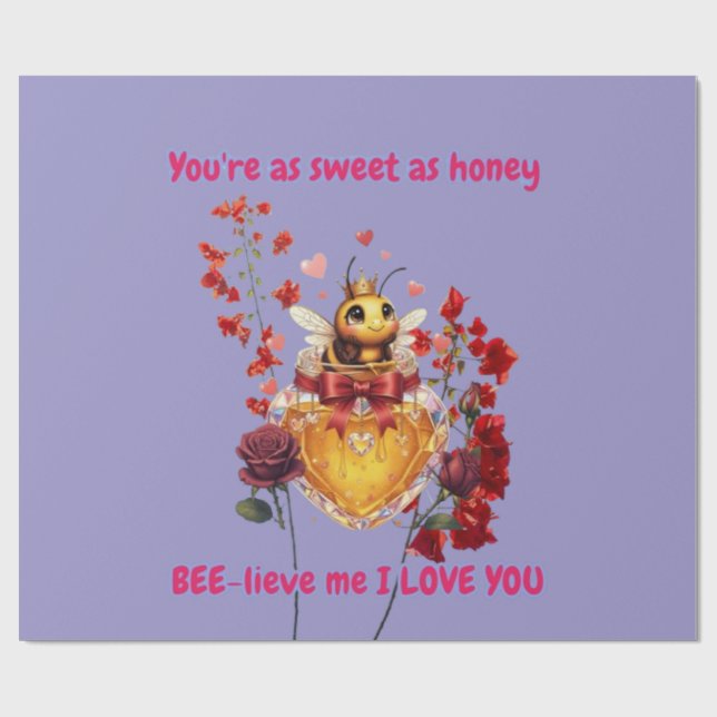 Papier Cadeau Sweet BEE mine-BEE lieve me i love you (Plat)