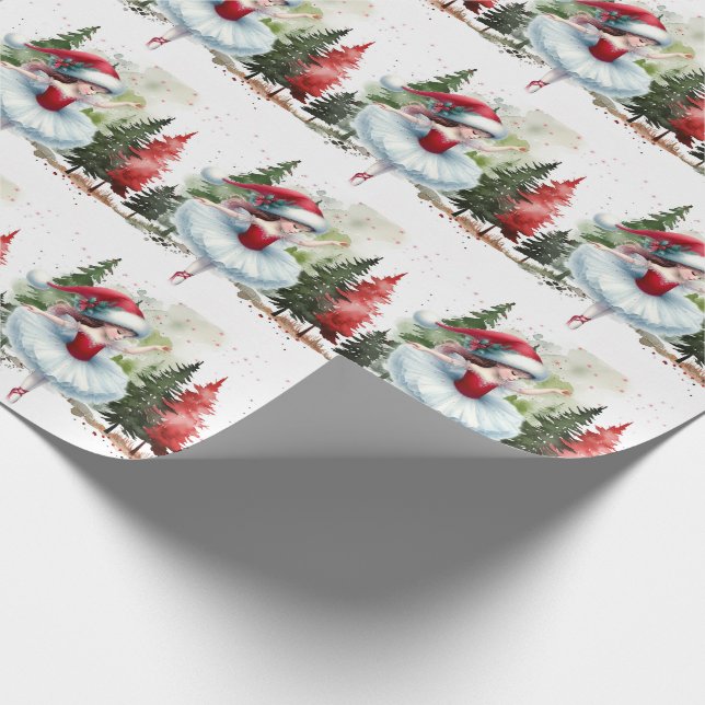 Papier Cadeau Sweet Christmas Ballerina Girl in a Pine Forest (Coin)