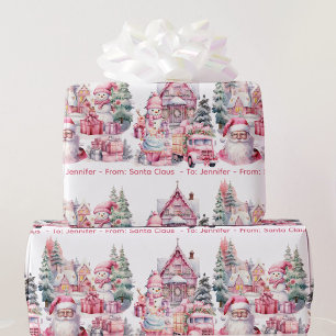 Papier Cadeau Sweet Père Noël Land in Pink Girl's Name Christmas