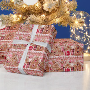 Papier Cadeau Sweet Pink Gingerbread Maisons - Festive